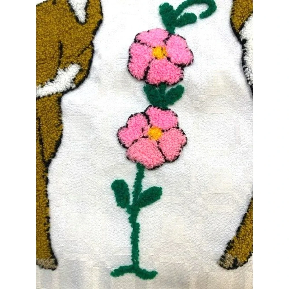 Set of 2 Vtg Pillow Cases w/Deer Butterfly with Flower Punch Stich‎ Handmade